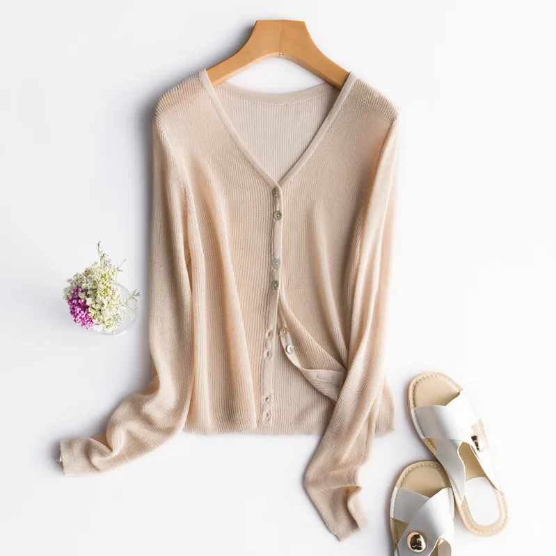 2020 Летний Новый дизайн вязаный кардиган из смешанной пряжи v-образный вырез