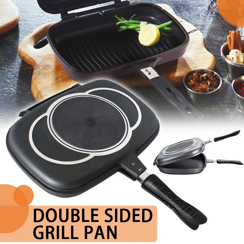 

New Hot Double Sided Grill Pan Portable Durable for Grilling Frying Home Kitchen Camping SMD66