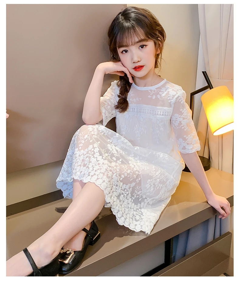 Новое платье для девочек принцессы на выход Летнее с вышитыми цветами Вечерние