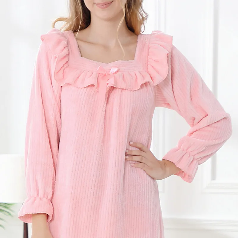 2021 Autumn and Winter New Women's Nightdress Flannel Loose and Comfortable Home Service Sleepwear Women Sleep Tops Nightwear