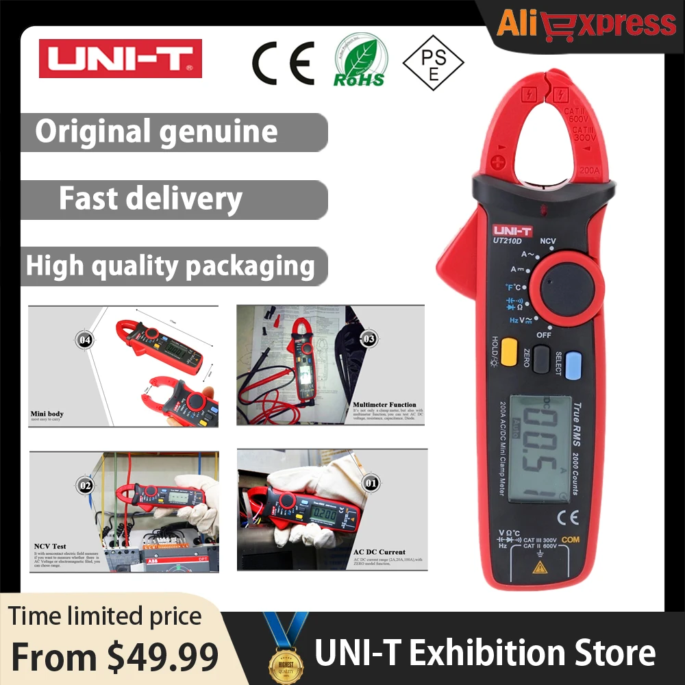 Цифровой мультиметр-зажим UNI-T UT210D измеритель температуры сопротивления