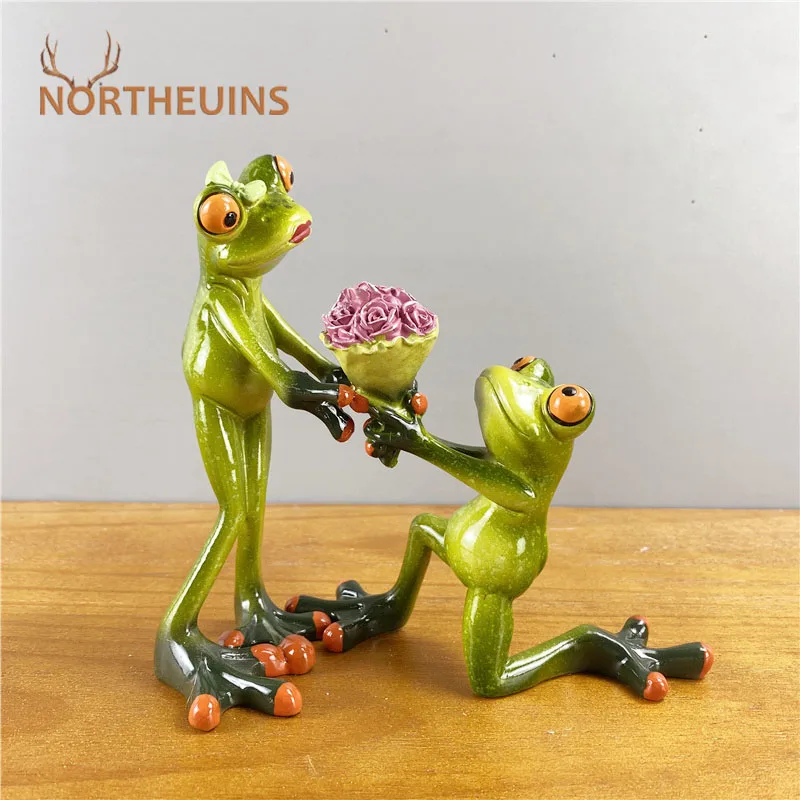 NORTHEUINS 15 см смолы предложения цветов Leggy пара фигурки лягушек Творческий животных