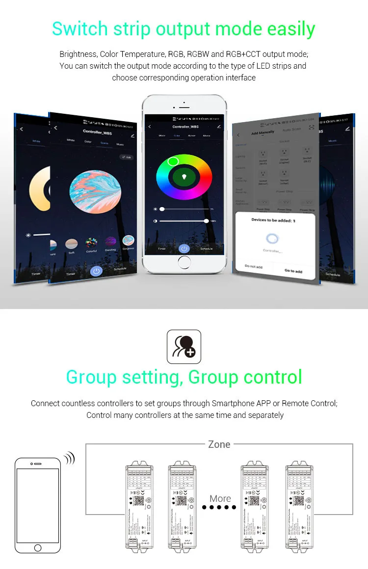 

DC12V-24V 5 in 1 LED Strip Wifi RGB Controller Bluetooth-compatible For Single Color CCT RGB RGBW RGB+CCT LED Strip Light Tape