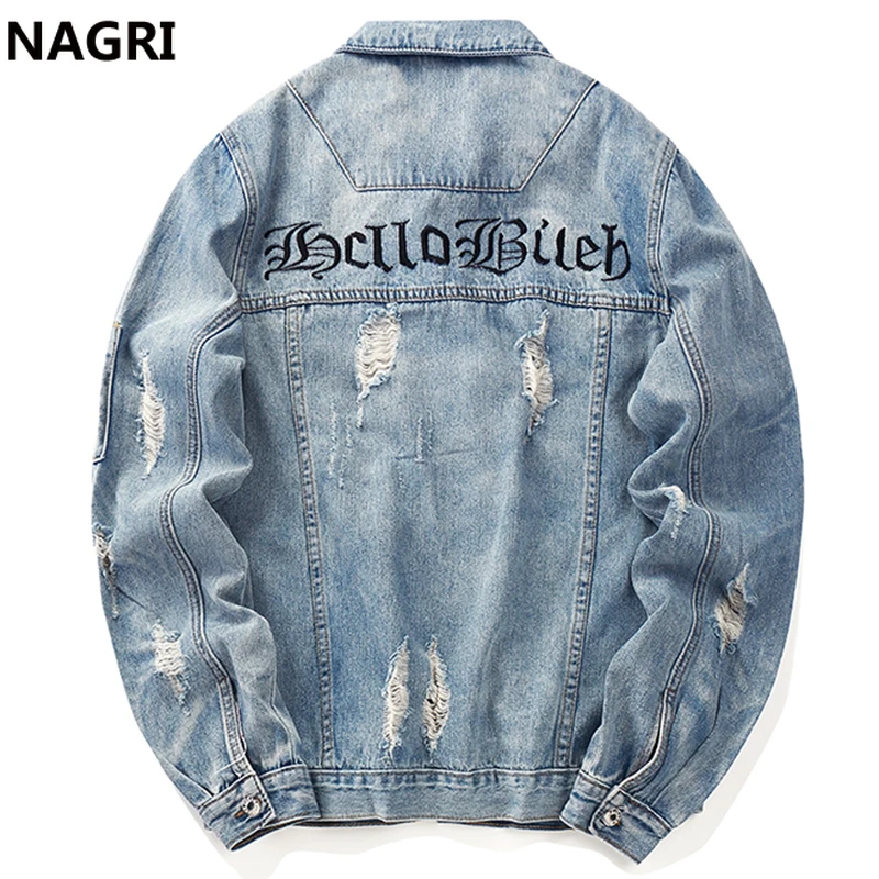 Джинсовая куртка мужская рваная уличная одежда в стиле панк рок рваные джинсы