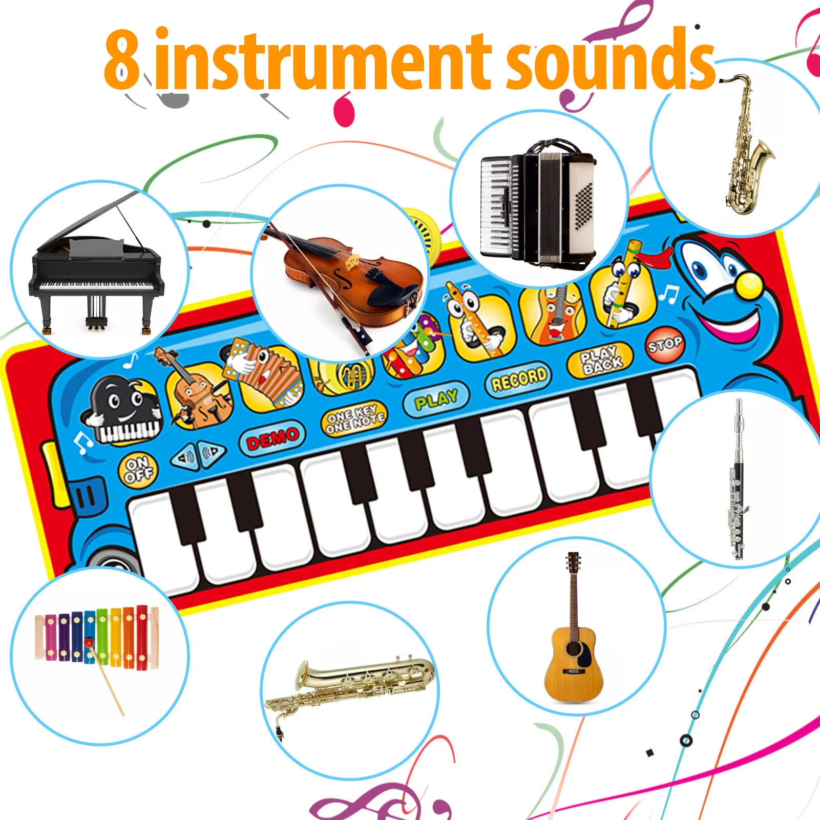 

Early Education Dancing Mat Crawling Mat 130*48cm Cartoon Pedal Piano Music Blanket With 8 Instrument Sounds Lighting