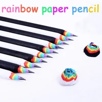 12pc cute rainbow wooden 2b pencils kawaii gradient student cylindrical pencil for kids gift school supplies pencil stationery