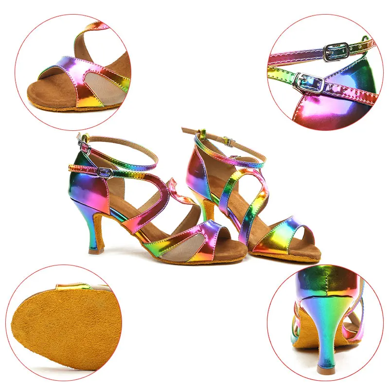 Dancing  Shoes For Women Ballroom Latin Dance-Shoes Girls Ladies Modern Tango Dancing Shoes Heels MULTI Salsa Sandals