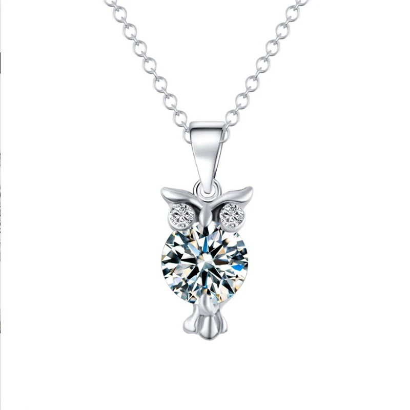 Стразы Кристалл сова циркон подвеска ожерелье из стерлингового серебра 925 пробы