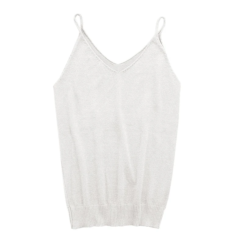 

Glittering Knitted Women Camisole Vest Stretchable V Neck Slim Sexy Strappy Tank Tops X3UE