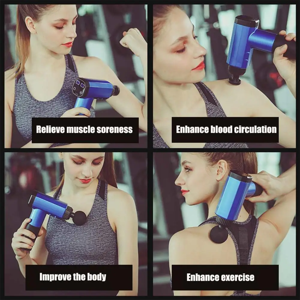 Muscle Massage Fascia Gun 4200r/min 4 Heads Box Mute Touch Screen Button Therapy Relax Electric Warp Film Impact Deep Vibration | Красота и