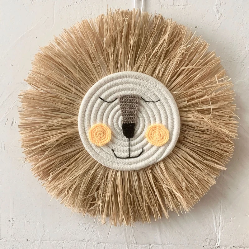 

Nordic Hand Woven Cartoon Animal Hanging Wall Pendant Cotton Thread Weaving Lion Head Ornaments Children Room Decor QX2D