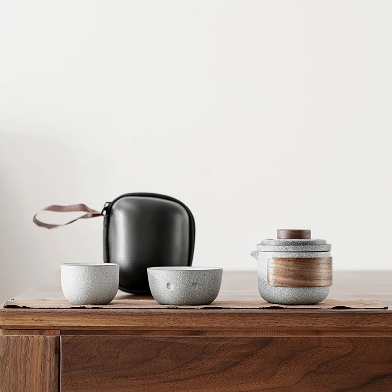 Керамический чайный горшок Gaiwan с 2 чашками портативный дорожный набор дорожным