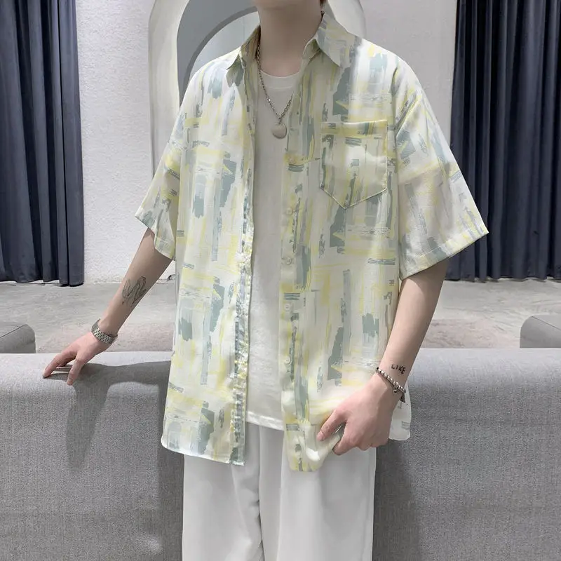 

Summer Short-sleeved Shirts Men's Fashion Printed Casual Shirts Men Streetwear Korean Loose Hawaiian Shirts Mens S-XL