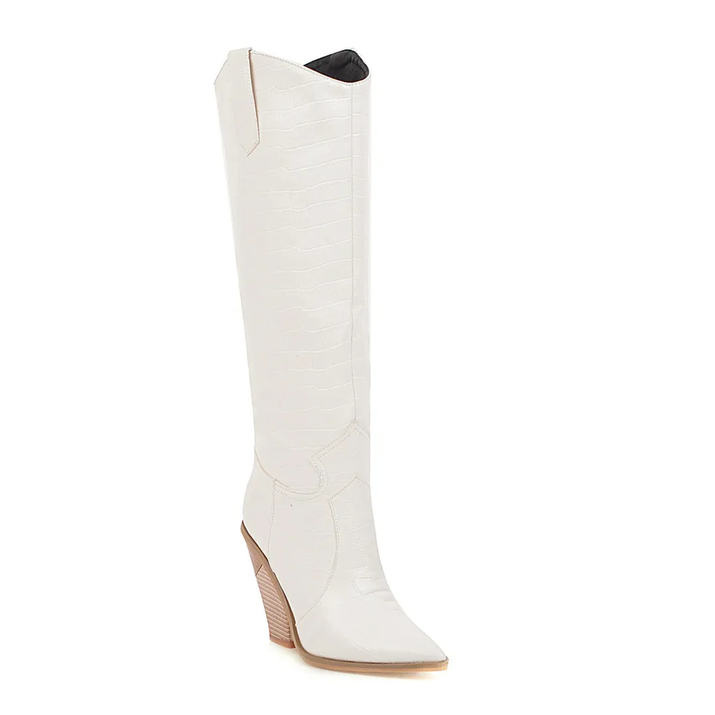 winter new women's Boots leather high-heeled boots Pointed Toe boots fashion Comfortable Western Rodeo Long Boots#913