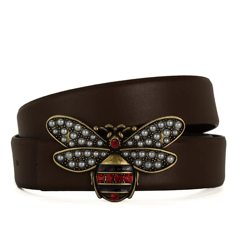 Hebilla de cinturón de abeja Popular para hombre y mujer, cinturón de cuero con decoración de diamantes, moda de otoño e invierno, regalo, 2020