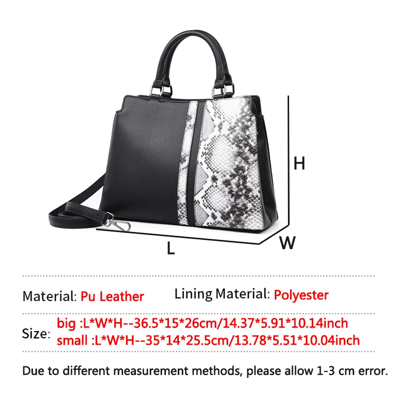 

Fashion Snake Pattern Tote Bags for women Large Capasity Female Handbag High Quality Leather Shoulder Messenger Bag Women's bag