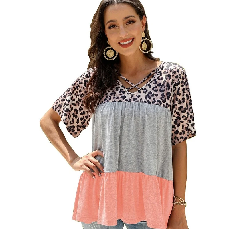 

2021 Fashion New Women's Leopard Print Short Sleeve T-shirt Casual Top