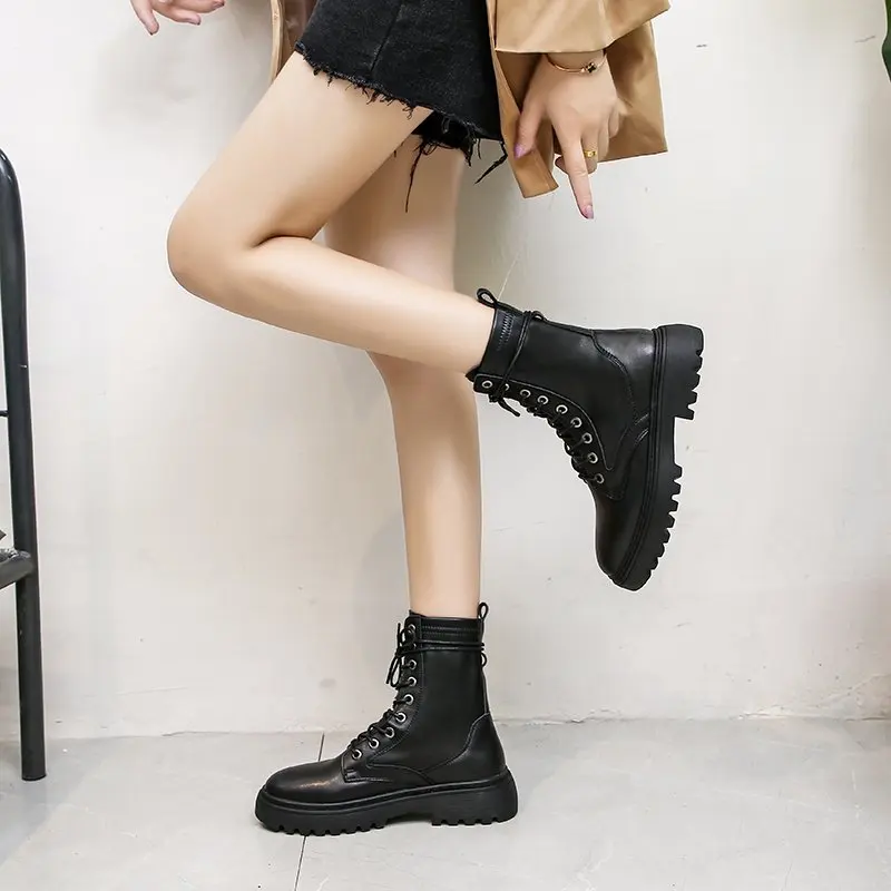 

New 2020 Martin Boots New Casual Women Shoes Pu Leather Shoe Rubber Sole Casual Sports Shoes Ladies Thick-soled Sneakers Womens