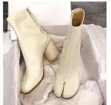 as show Zapatos mujer; Новинка; дизайнерские женские ботинки в стиле таби; женские ботильоны из натуральной кожи на массивном каблуке; Цвет серебристый, белый, черный; женская обувь - Цвет: as show