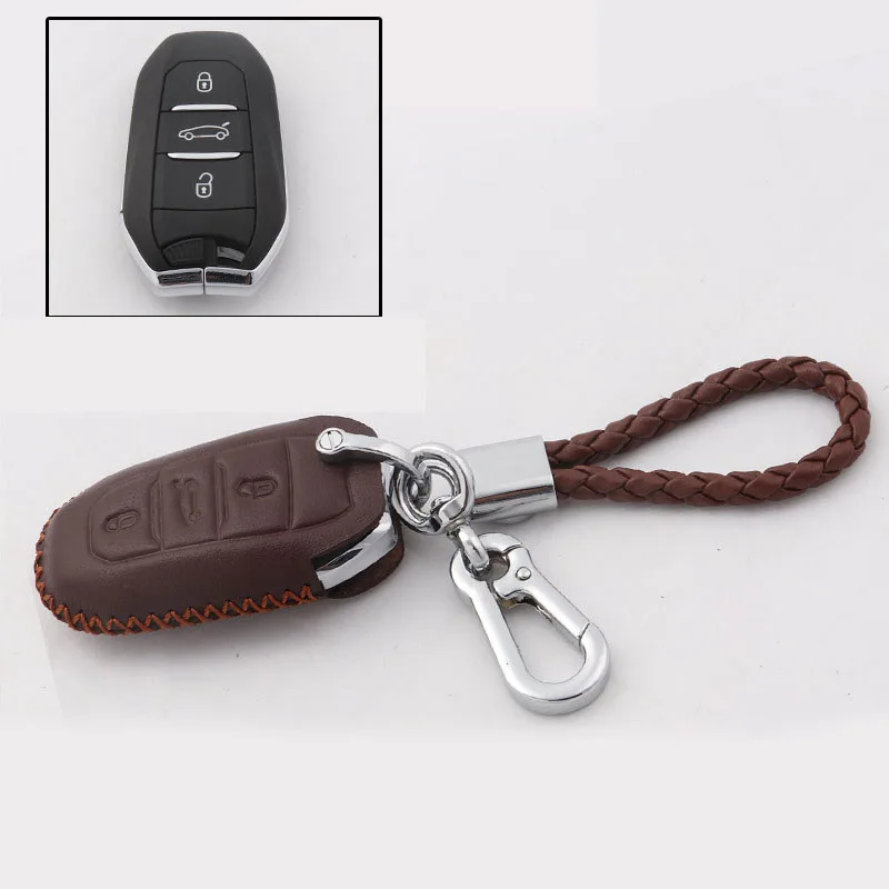 Lsrtw2017 Cow Leather Car Key Bag Protective Bag for Peugeot 3008 5008 Interior Accessories - Название цвета: brown brown wire