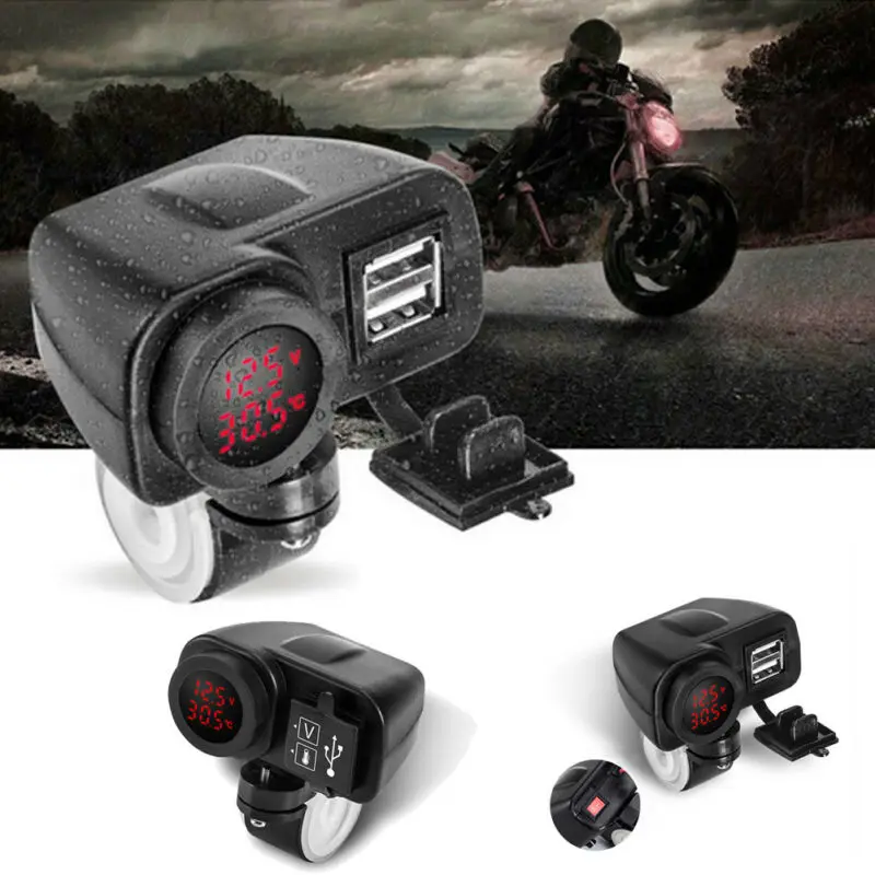Универсальное зарядное устройство USB для мотоцикла цифровой красный