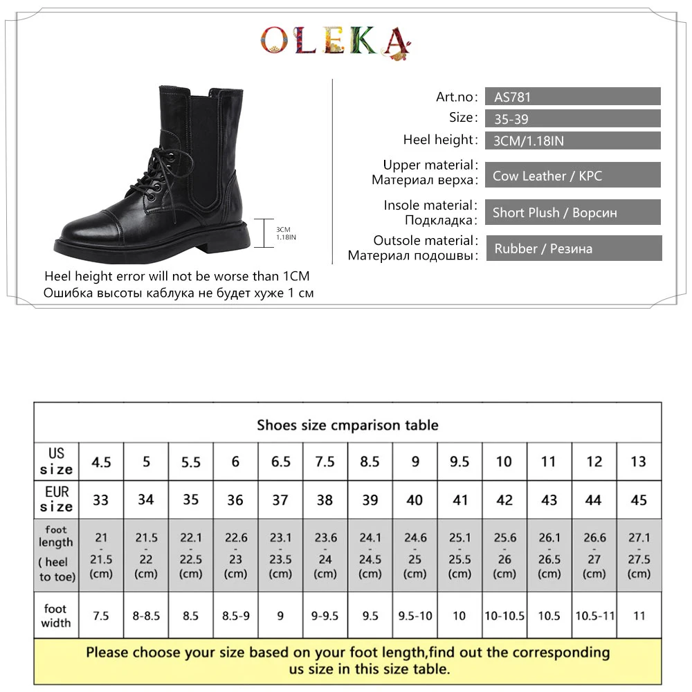 

OLEKA Leather Mid-calf Winter Ladies Boots Square Heel Rome Round Toe Winter Boots Leisure Style Motorcycle Boots New AS781