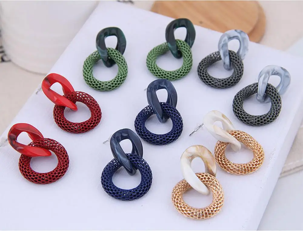 

2020 new fashion metal acrylic female earrings simple personality temperament round alloy earrings