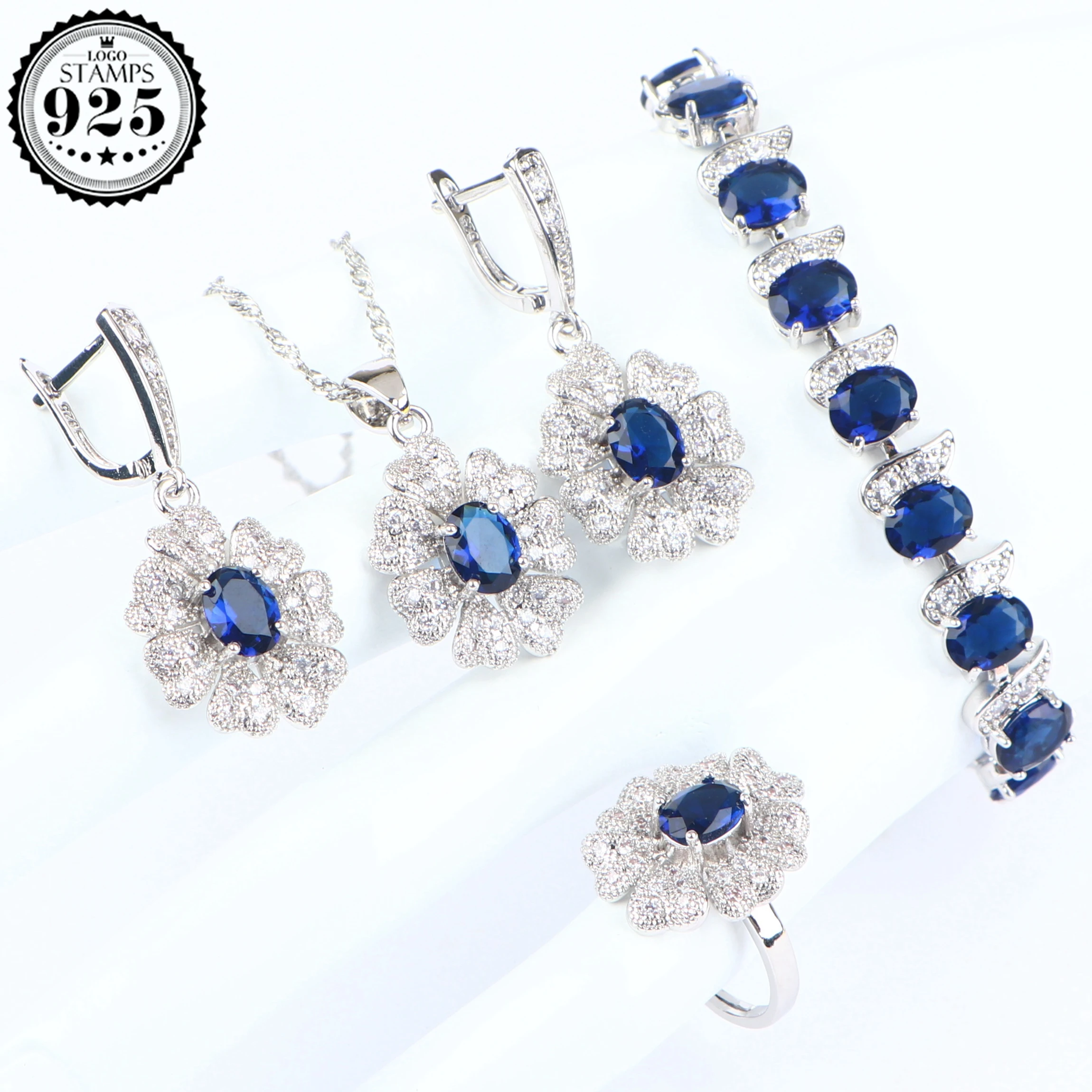 Набор свадебных украшений из серебра 925 пробы с голубым цирконием женский костюм