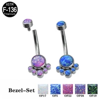 astm f136 titanium opal navel ring bellybutton piercing body jewelry belly button rings 14g accesories for women wholesale