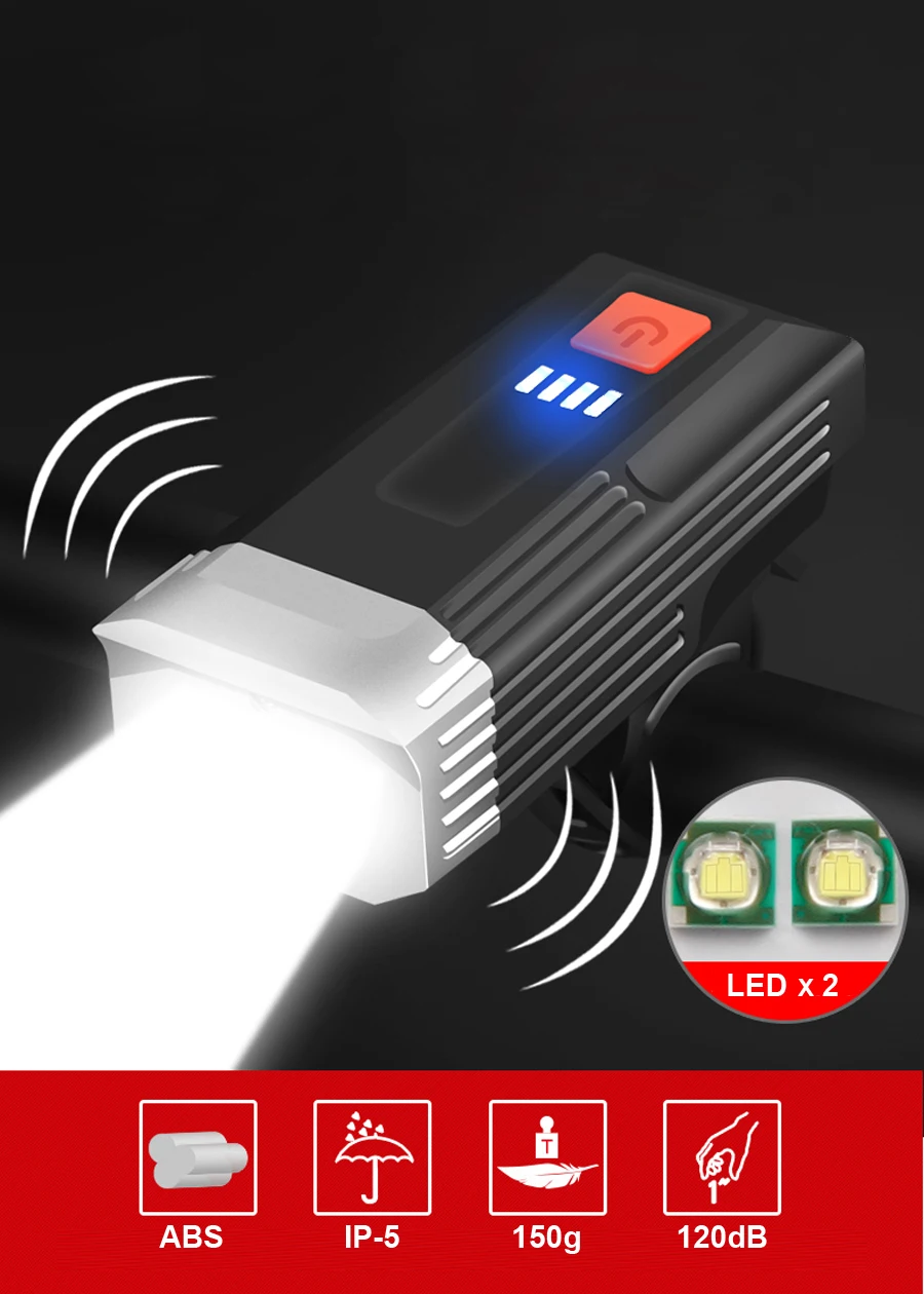 Светодиодный фонарь для велосипеда USB перезаряжаемая передняя лампа для велосипеда встроенный динамик колокольчик Рог водонепроницаемый фонарь с дисплеем батареи