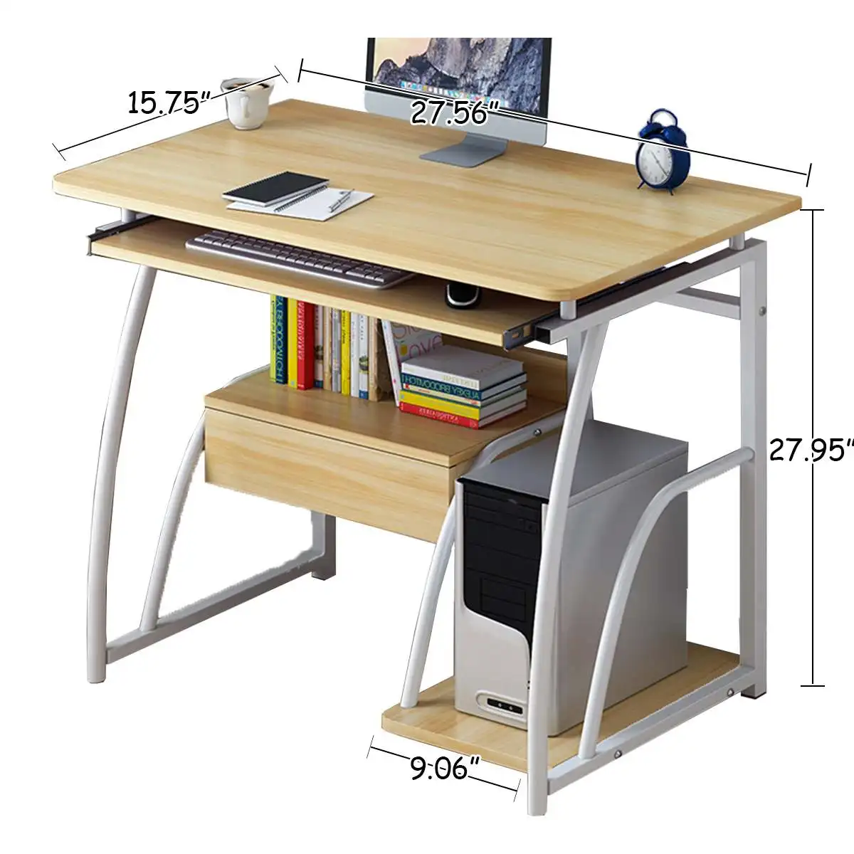 

US stock Large Wood Computer Desk Laptop Desk Writing Table Study Desk with Shelves Drawers Office Furniture Laptop Workstation
