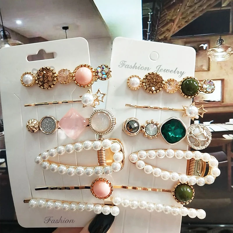 

6pcs/set Simulated Pearl Crystal Hairpin Clips For Women Girl Hair Accessories Korean Fashion Acrylic Gold Barrette Jewelry 2020