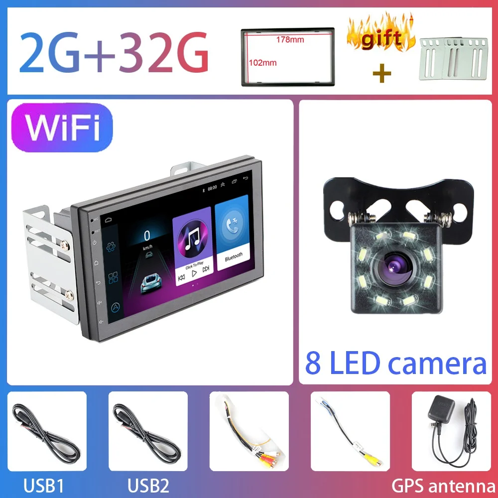 WIFI-2G-32G-8LED 2G+ 32G 2DIN Android 8,1 GO автомобильный DVD мультимедийный плеер для Volkswagen Nissan hyundai Kia Suzuki " автомобильный Радио gps навигация WiFi - Цвет: WIFI-2G-32G-8LED