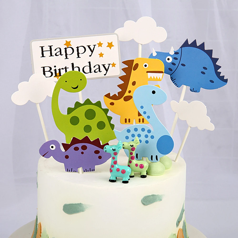 

9Pcs Cake Topper Happy Birthday Cartoon Cloud Dinosaur Cake Decorating Cupcake Toppers Food Picks Kids Party Decoration