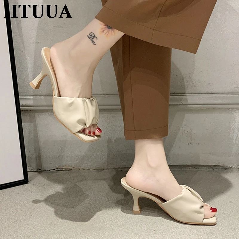 HTUUA/Новые Брендовые женские шлепанцы модные летние сандалии со складками