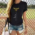 Женская футболка с принтом пчелы, футболка из хлопка и полиэстера с коротким рукавом и эстетичным графическим принтом, повседневная одежда для весны и лета, 2021