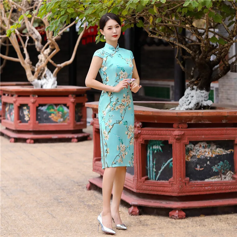 9 стилей традиционный китайский стиль длина до колена Cheongsam Ретро тонкое вечернее