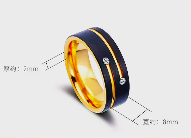 

High quality natural tungsten carbide steel men's gold double groove diamond 8 mm ring. Wedding engagement party accessories