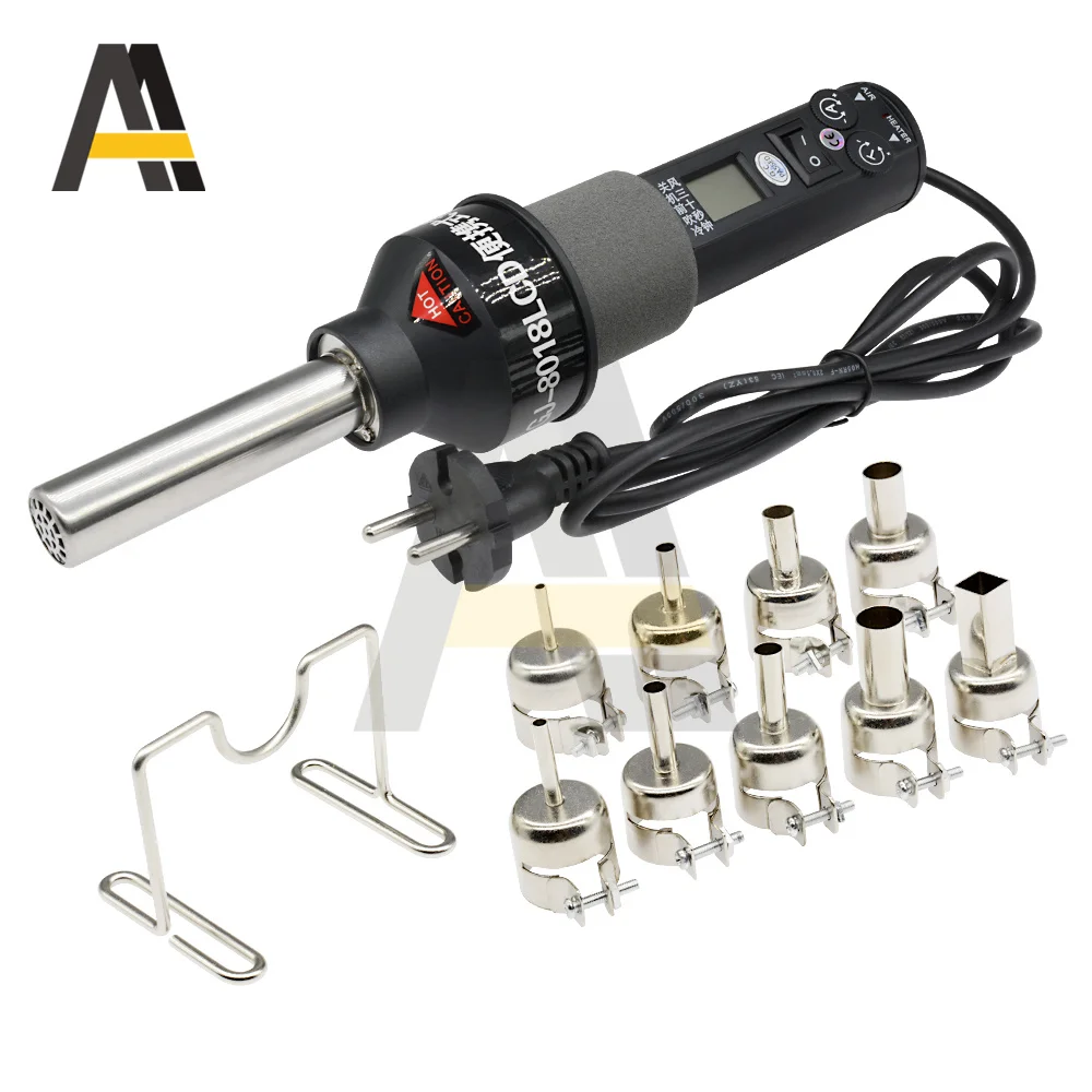 450w hot air gun lcd digital display welding with 9 nozzles for cell phone bga smd pcb ic repair solder iron hairdry free global shipping