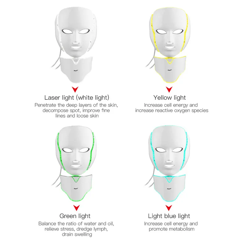 

CkeyiN 7 Color Led Mask Mask With Neck Beauty Skin Mask Instrument Photon Skin Rejuvenation Instrument Beauty Instrument Tools