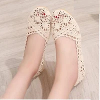 women summer cotton fabric ankle round toe flat heel shallow mesh breathable single lace hollow soft bottom sandals