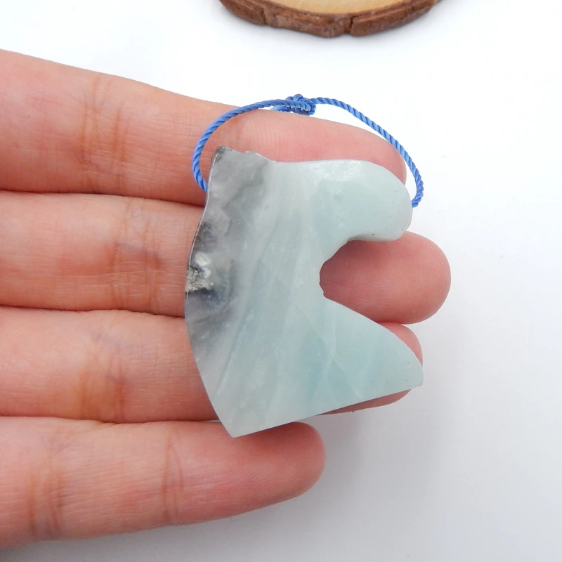 

Natural Carved Amazonite Horse Head Fashion pendant 35x30x10mm16g