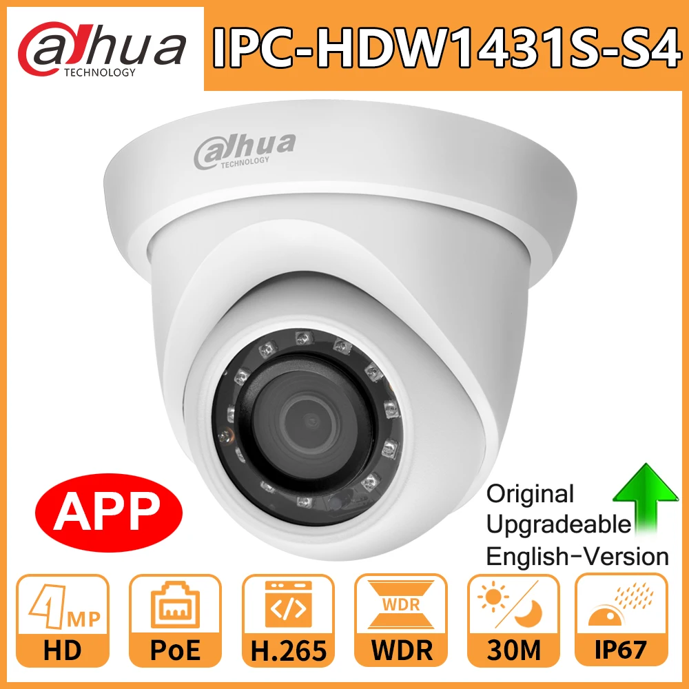 

Dahua Original HD 4MP Network IP Camera IPC-HDW1431S-S4 Security PoE IR 30M Night Vision H.265 IP67 WDR 3D DNR BLC Home Indoor
