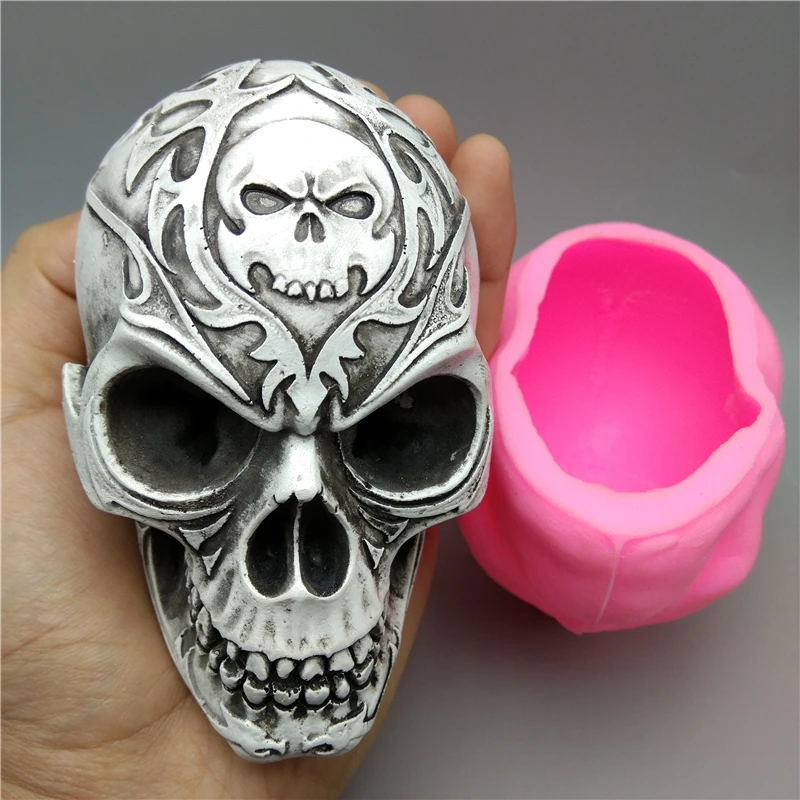 

Pattern Skull Head Silicone Mold DIY Inverted Candle Resin Gypsum Concrete Crystal Dropping Adhesive Special Mold Manufacturing