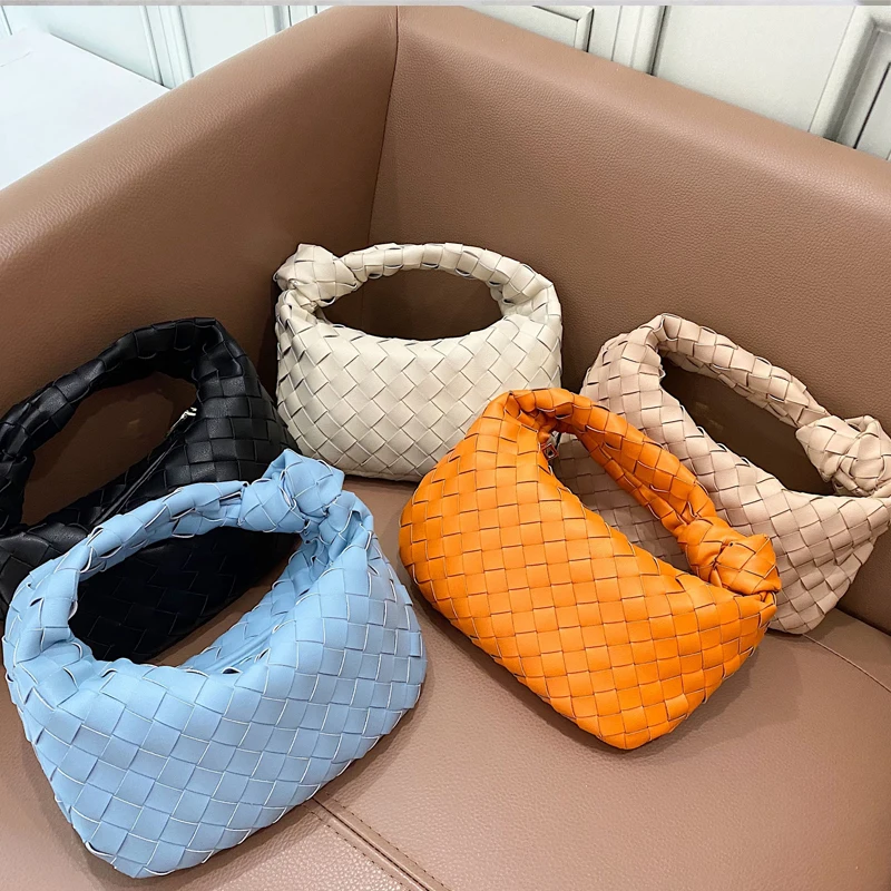 

100% Genuine Leather Hand-Woven Knotted Croissant Luxury Brand Super Soft Handbag Trendy Fashion Joker Dumpling Making 2021 hot