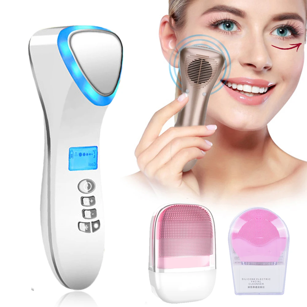 Электрический массажер для лица омоложение подтяжка кожи горячий и холодный