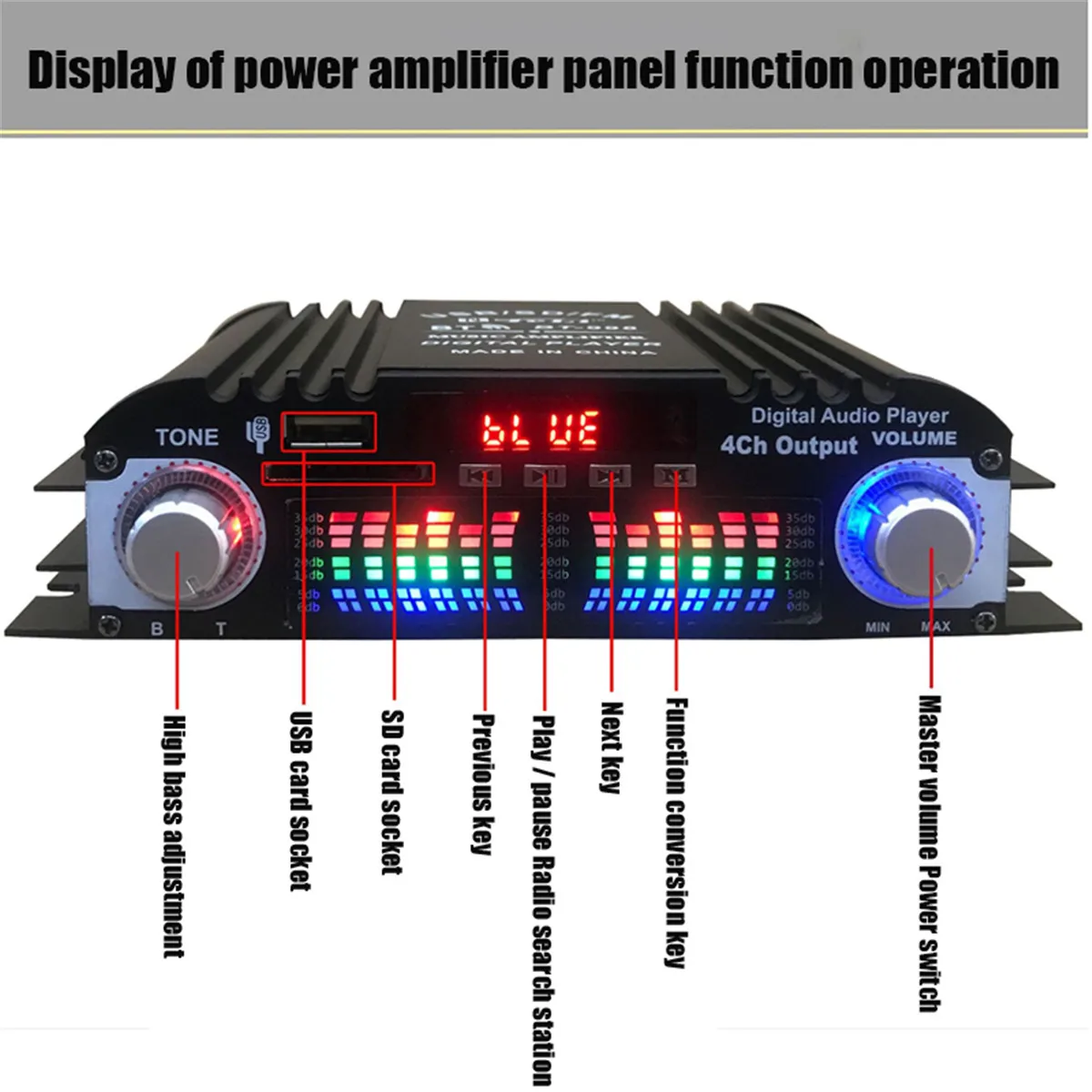 DC12V Bluetooth Amplifier Home Digital Amplifiers 180Wx4 Car Audio Bass Power Hifi FM USB SD Radio for Subwoofer Speakers | Электроника