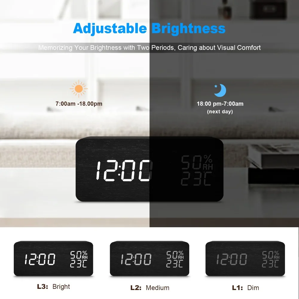Цифровой светодиодный Будильник FiBiSonic современные деревянные настольные часы с