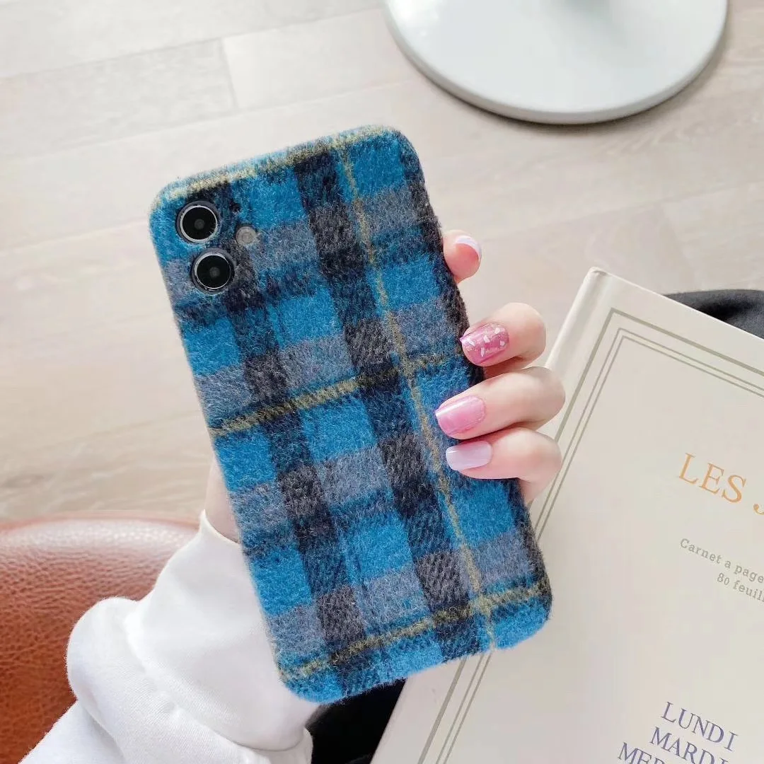 Винтажный теплый фланелевый клетчатый чехол для телефона Iphone 11 Pro Max Xr Xs 7 8plus синяя