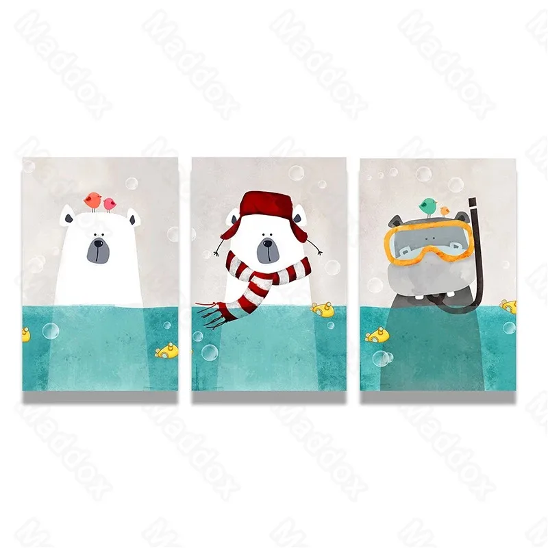 

Frameless Style Cartoon Animals Little White Bear Hippo Cute Hanging Painting Children Bedroom Bedroom Decoration Painting